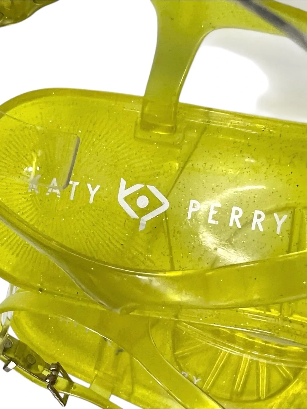 🌈NEW w/tag Katy Perry Geli Sandals Yellow Rainbow Glitter Jelly Sandals Size 9